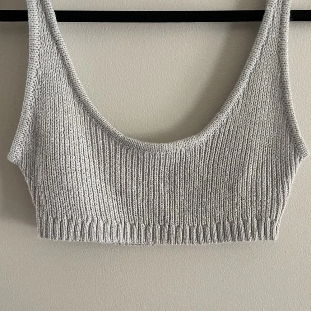 WeWoreWhat Women M Light Grey Cozy Knit Lounge Cropped Scoop Pull On Bra Top - Picture 4 of 10